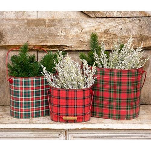 3/Set, Tartan Tidings Oval Pails