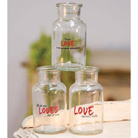 Thumbnail for Love Never Fails Glass Bottle, 3/set - The Fox Decor