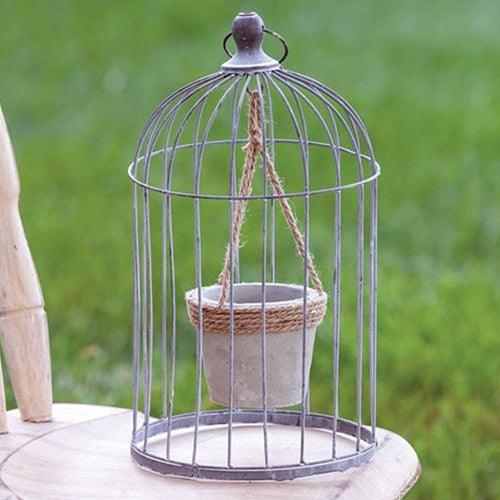 Wire Birdcage with Jute and Cement Plant Holder, Large - The Fox Decor