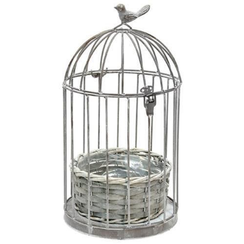 Graywash Metal Birdcage With Basket Planter - The Fox Decor