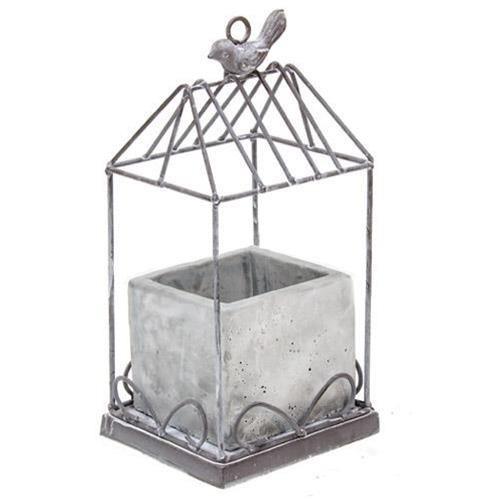 Graywash Metal Birdcage With Cement Planter - The Fox Decor