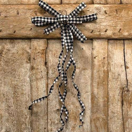 Black & White Plaid Curly Ribbon Bow Ornament - The Fox Decor