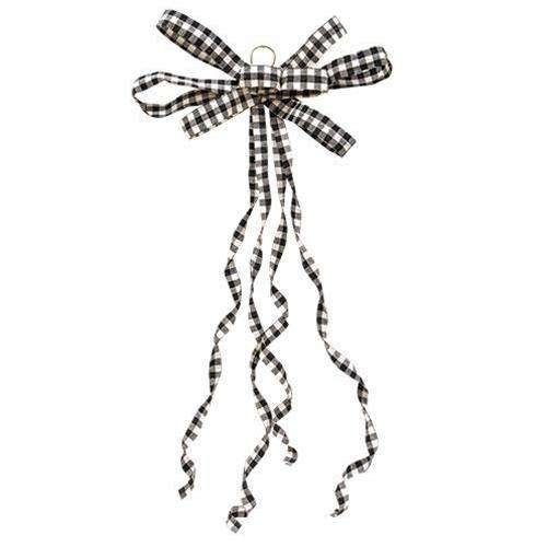 Black & White Plaid Curly Ribbon Bow Ornament - The Fox Decor