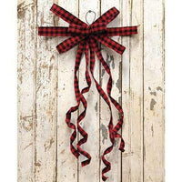 Thumbnail for Red & Black Plaid Curly Ribbon Bow Ornament - The Fox Decor