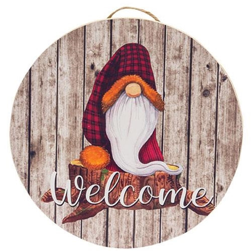 Rustic Gnome Welcome Round Sign