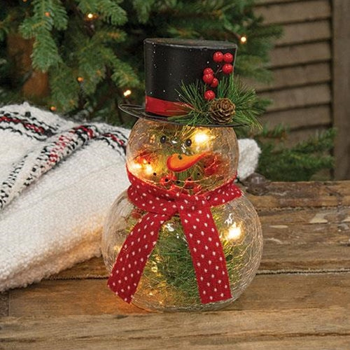 Glass Lighted Snowman, 6" x 10" - The Fox Decor