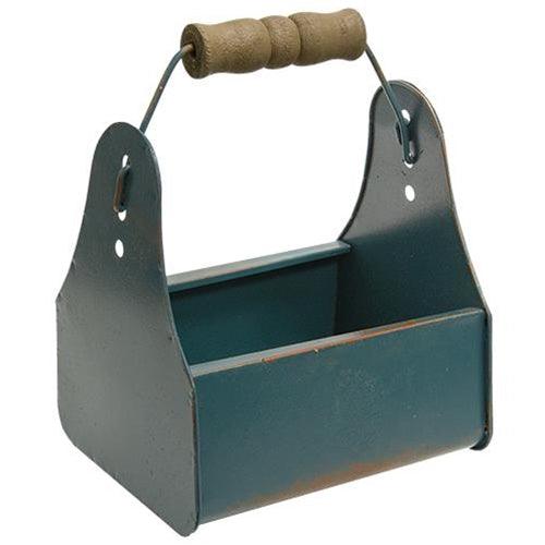 Vintage Blue Mini Toolbox with Wood Handle - The Fox Decor