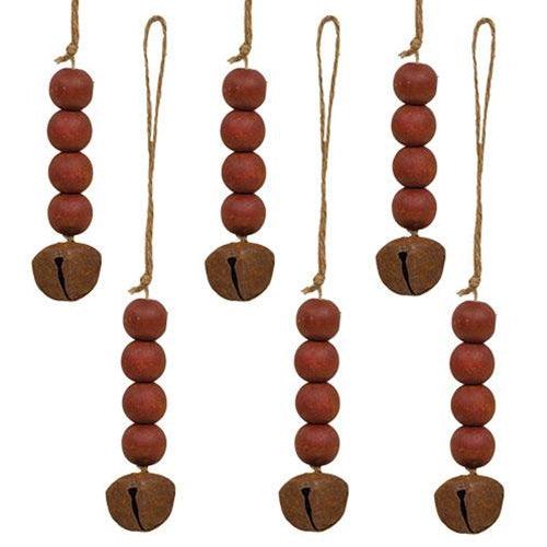 6/Set, Red Bead & Jingle Bell Ornaments