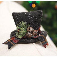 Snowy Stuffed Felt Top Hat w/Pine & Bells - The Fox Decor