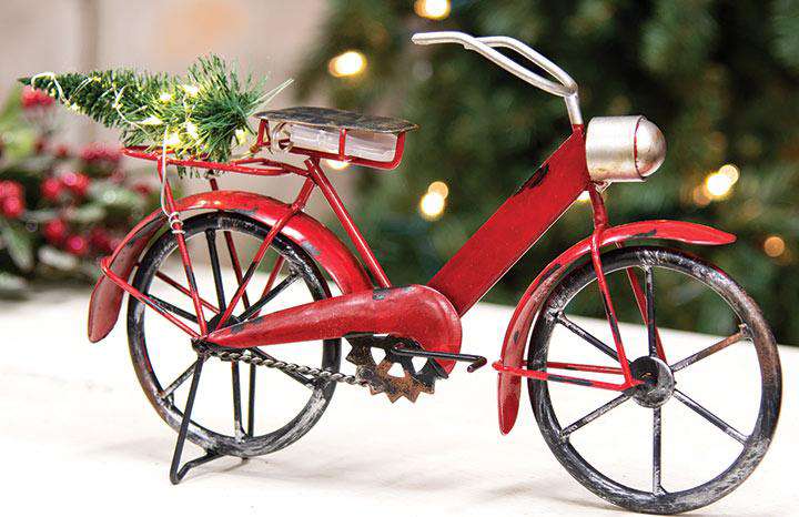 Red Bicycle With Lit Tree, Small - The Fox Decor