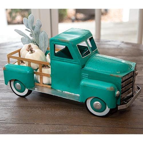 Teal Metal Truck Vintage Style Accent Spring and Summer Seasons - The Fox Decor