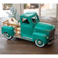 Teal Metal Truck Vintage Style Accent Spring and Summer Seasons - The Fox Decor