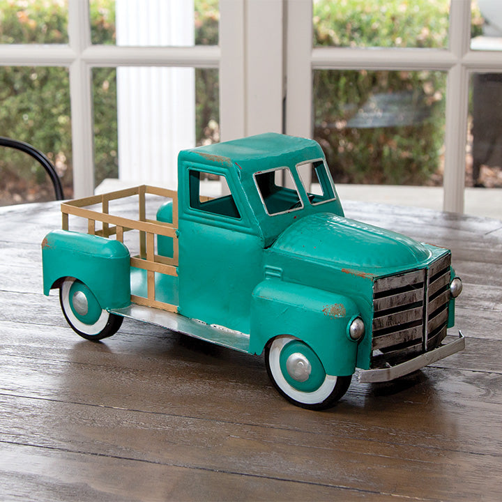 Teal Metal Truck Vintage Style Accent Spring and Summer Seasons
