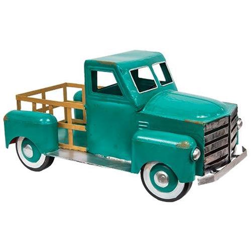 Teal Metal Truck Vintage Style Accent Spring and Summer Seasons - The Fox Decor