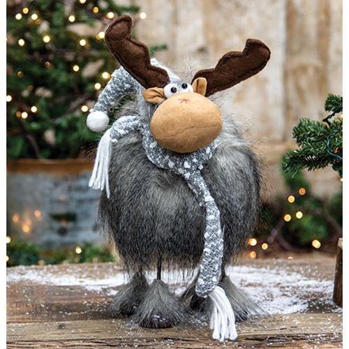 Large Plush Furry Wobble Moose w/Grey Hat - The Fox Decor
