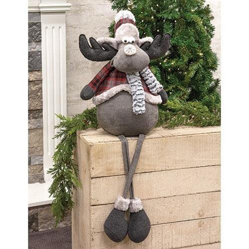 Large Dangle Leg Plush Red/Gray Moose - The Fox Decor