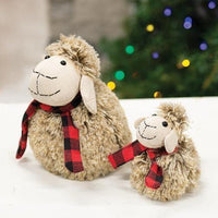 Thumbnail for Plush Furry Sheep w/Red & Black Plaid Scarf, Small - The Fox Decor
