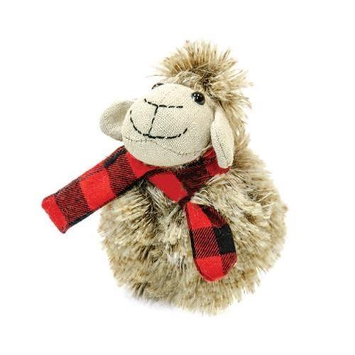 Plush Furry Sheep w/Red & Black Plaid Scarf, Small - The Fox Decor