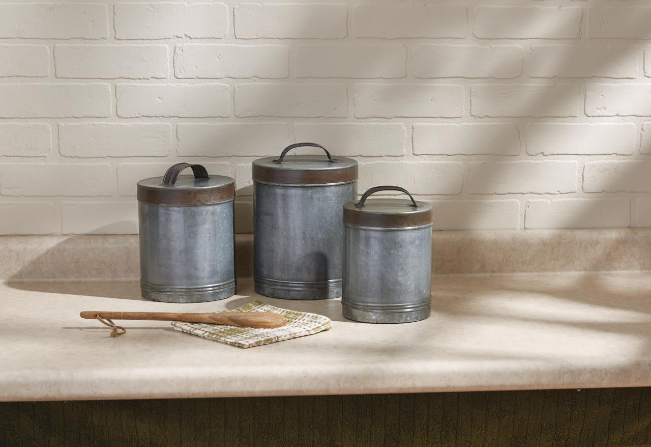 Galvanized Canisters - Set of 3
