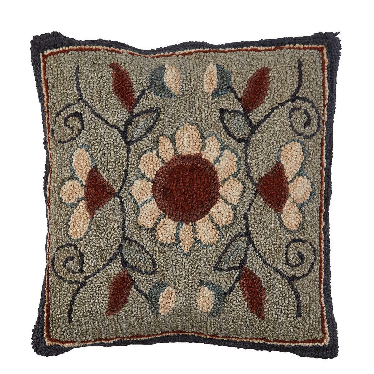 Gray Floral Hooked Pillow Poly Insert 18"x18" - Park Designs - The Fox Decor