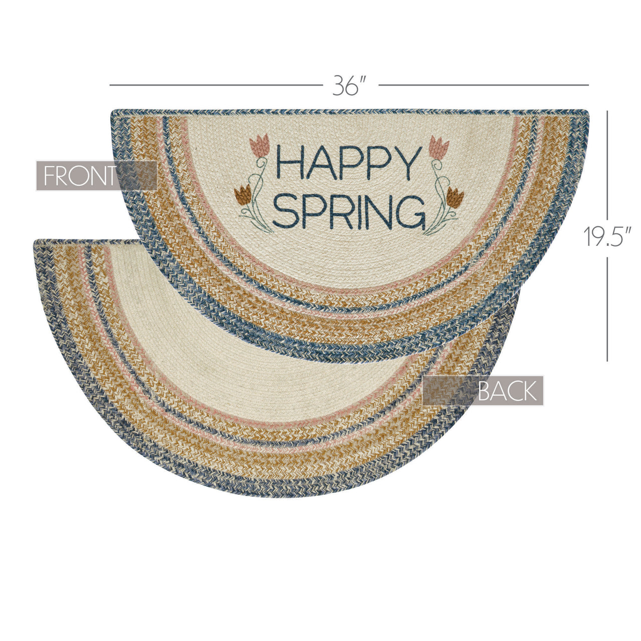 Kaila Happy Spring Jute Half Circle Braided Rug w/ Pad 19.5"x36" VHC Brands