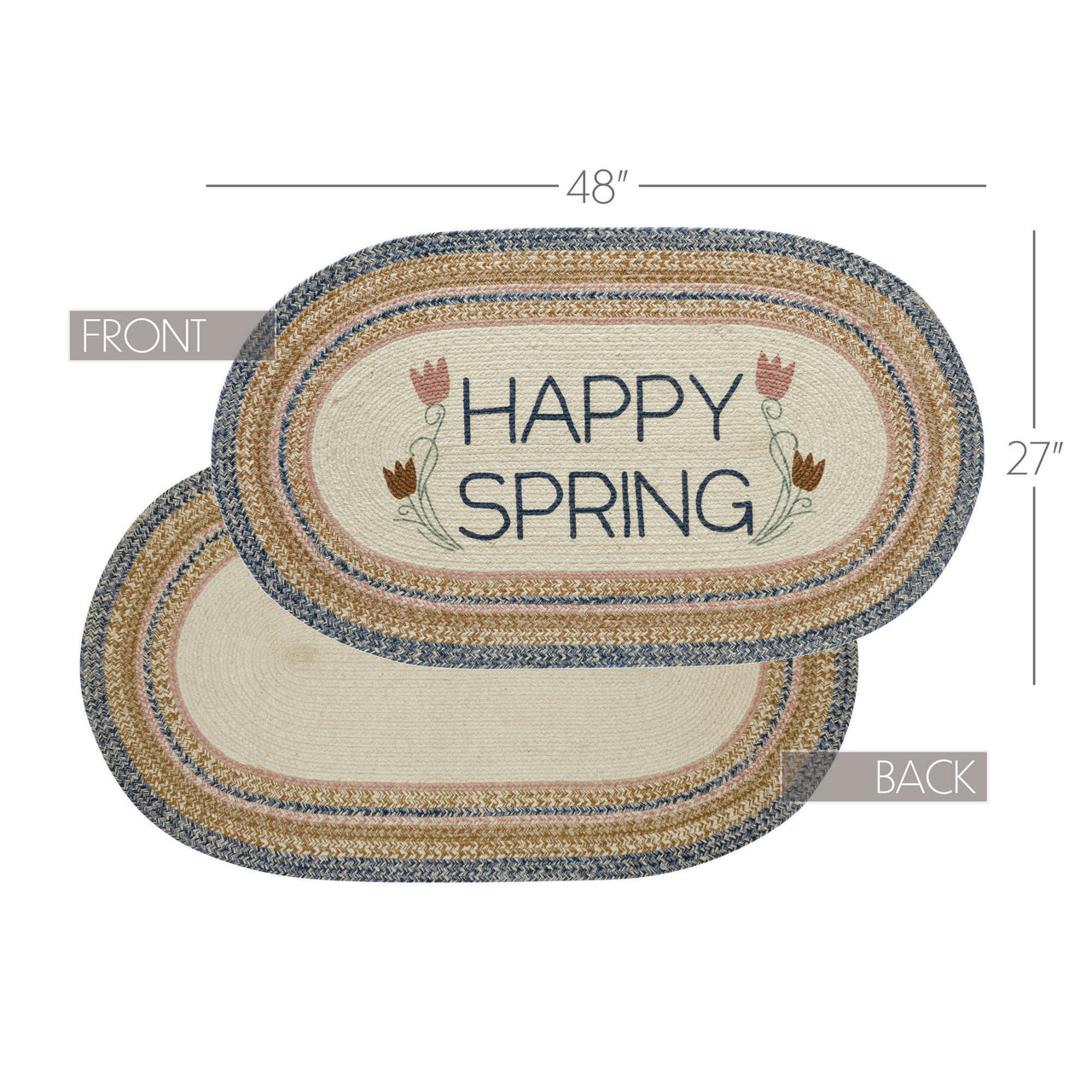 Kaila Happy Spring Jute Braided Rug Oval with Rug Pad 27"x48" VHC Brands
