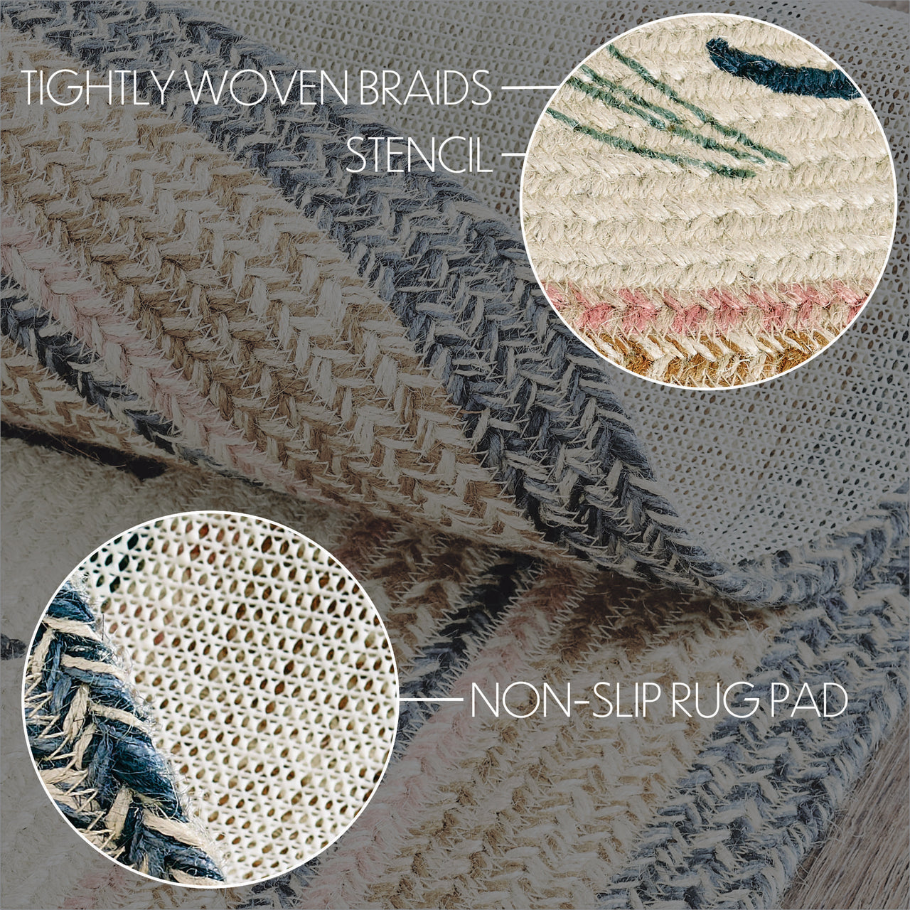 Kaila Happy Spring Jute Braided Rug Oval with Rug Pad 27"x48" VHC Brands - The Fox Decor