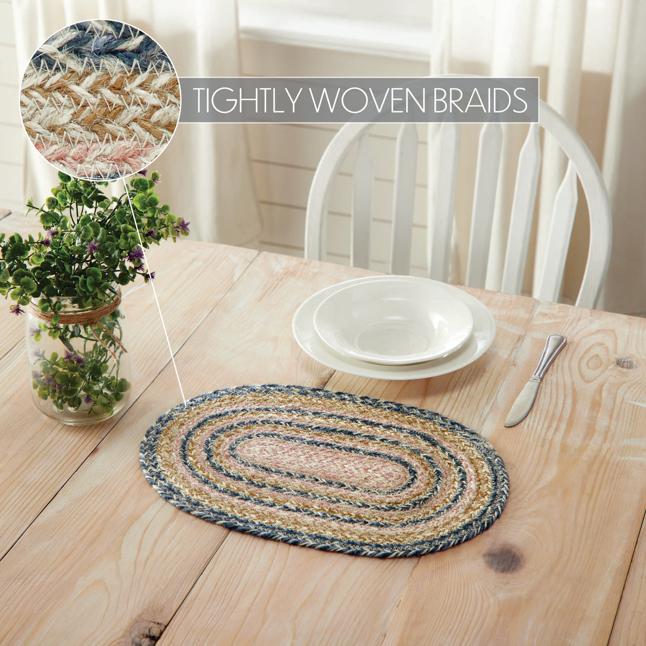 Kaila Jute Braided Oval Placemat 10"x15" VHC Brands