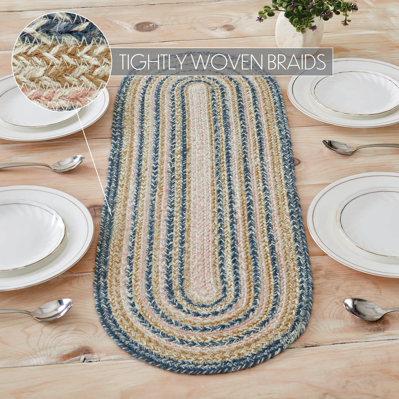 Kaila Oval Jute Braided Table Runner 12"x36" VHC Brands