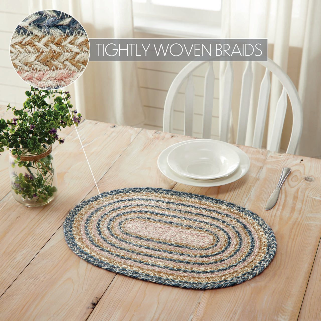 Kaila Jute Braided Oval Placemat 13"x19" VHC Brands