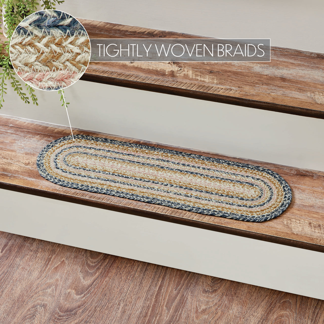 Kaila Jute Braided Stair Tread Oval Latex 8.5"x27" VHC Brands