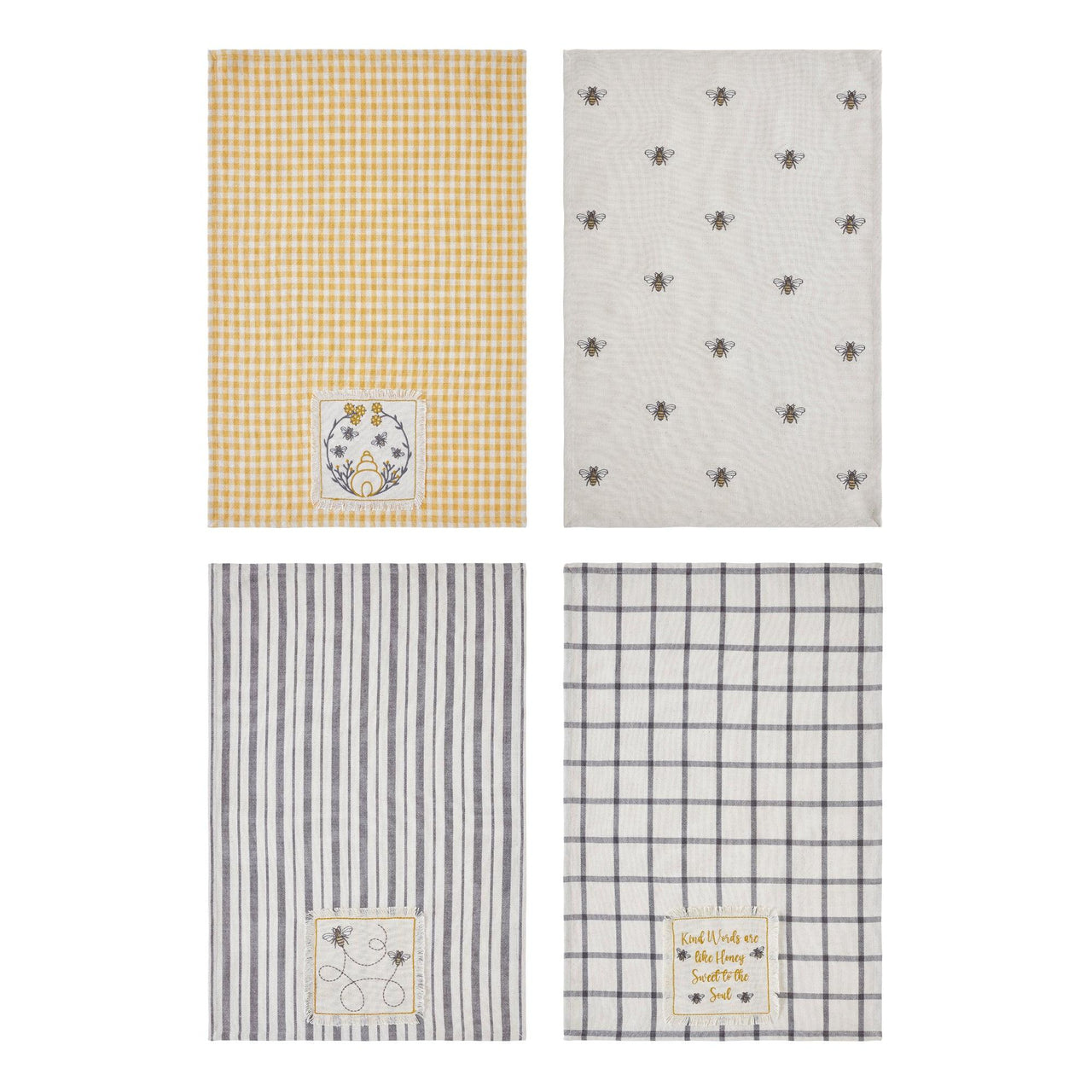 Embroidered Bee Tea Towel Set of 4 19x28 VHC Brands