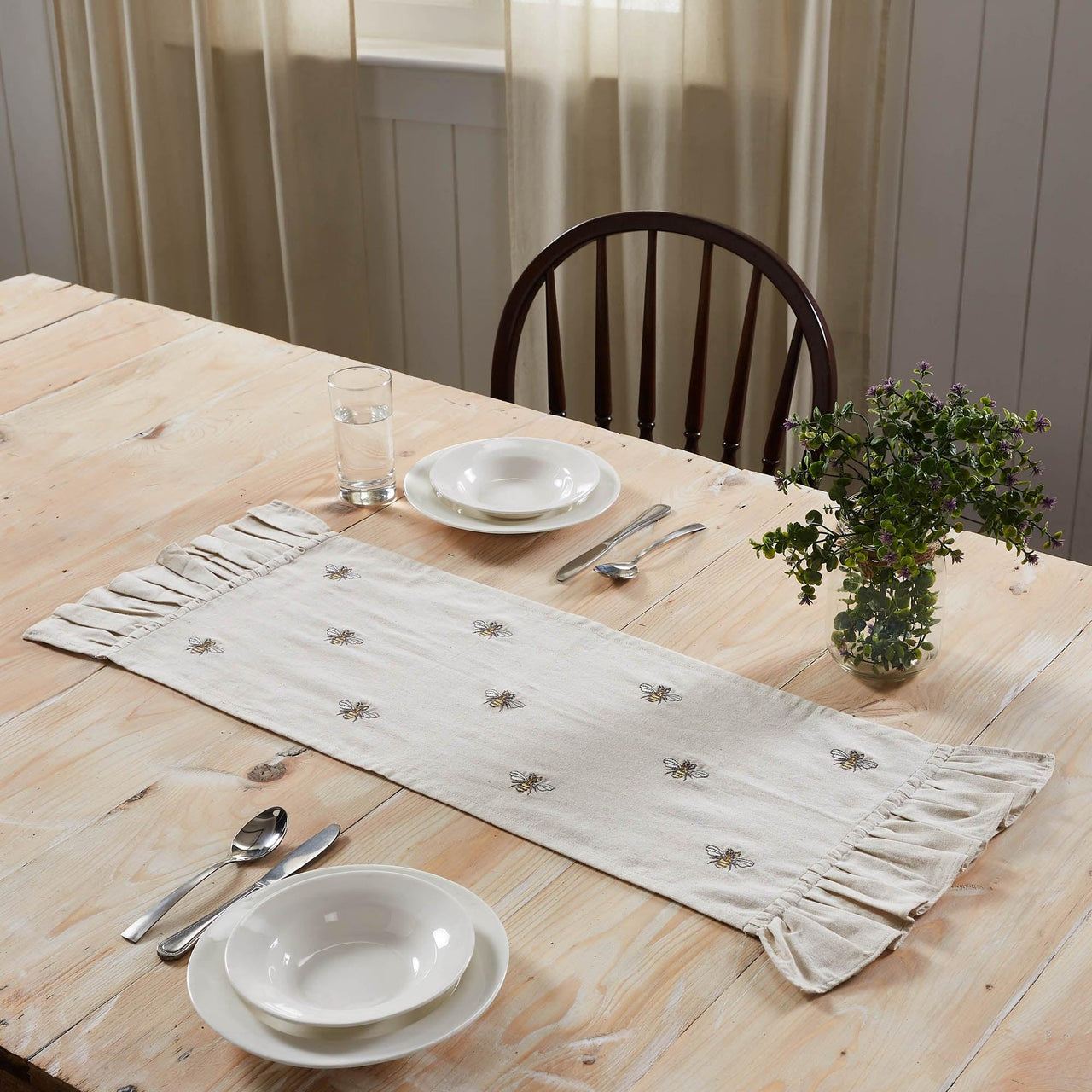 Embroidered Bee Table Runner 13x36 VHC Brands - The Fox Decor