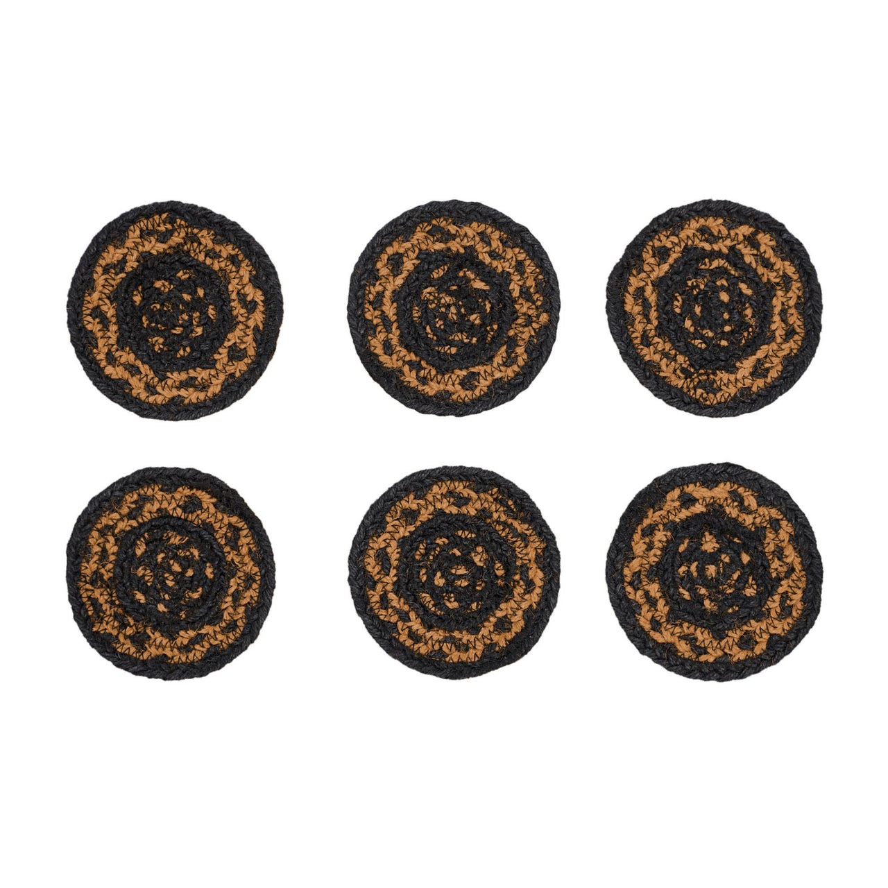 Black & Tan Jute Coaster Set of 6 VHC Brands - The Fox Decor