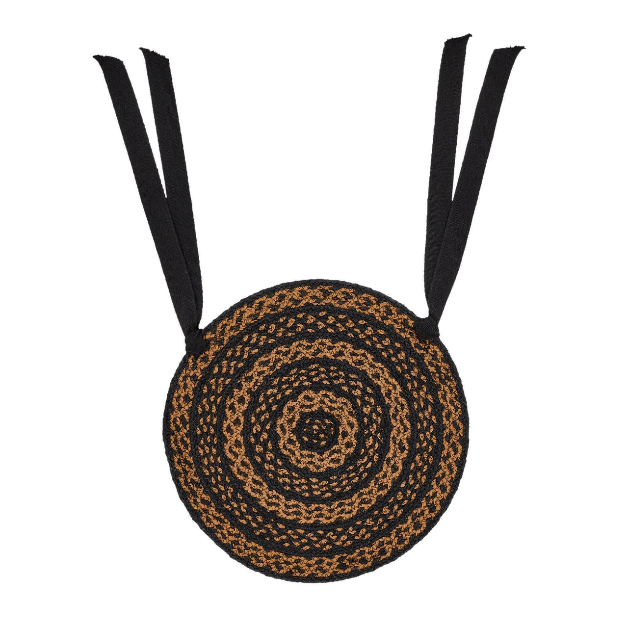 Black & Tan Jute Braided Chair Pad 15 inch Diameter VHC Brands - The Fox Decor