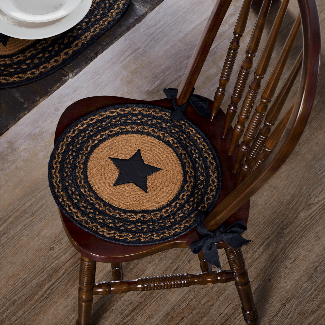 Farmhouse Jute Braided Chair Pad Applique Star 15" VHC Brands