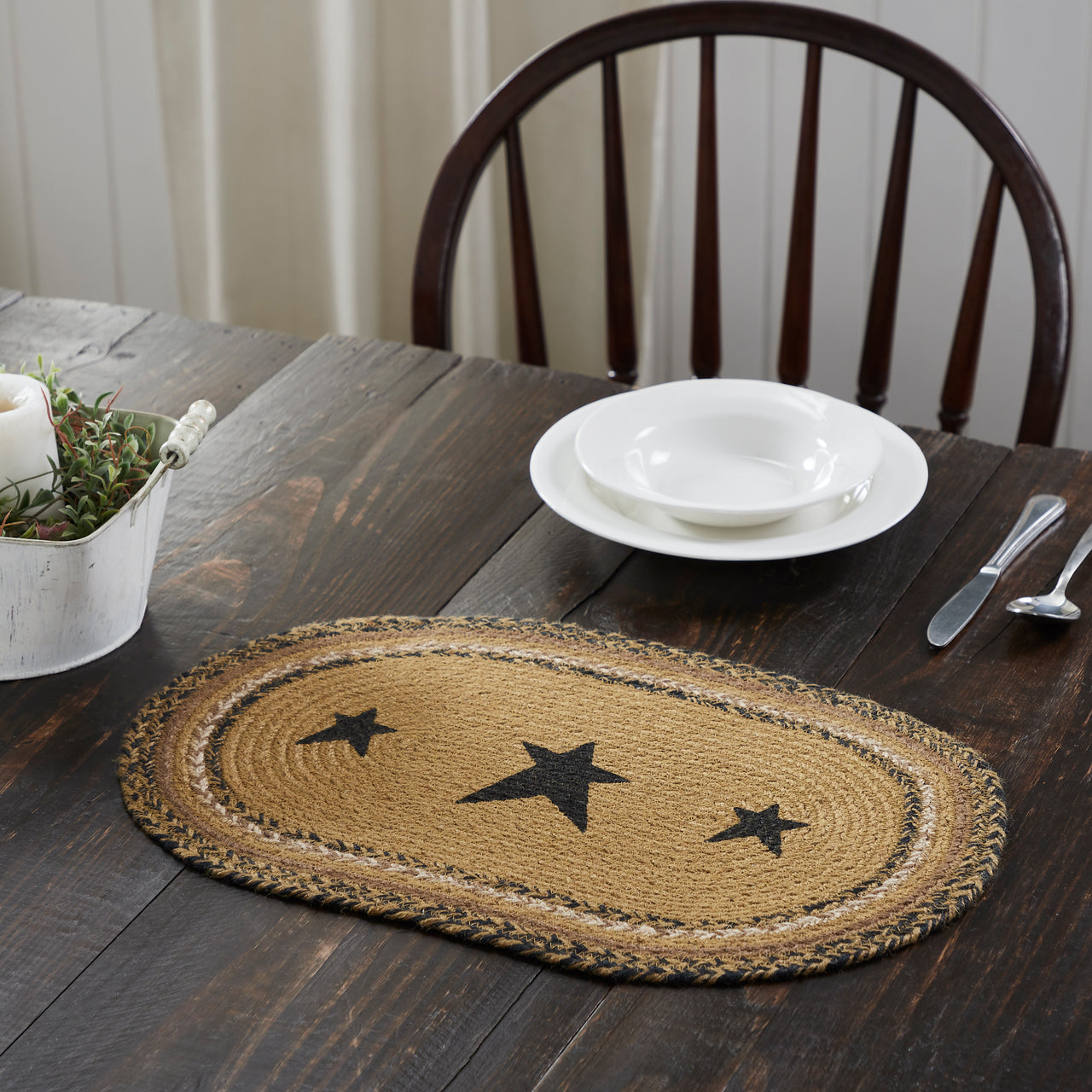 Kettle Grove Jute Braided Placemat Stencil Stars 12"x18" VHC Brands