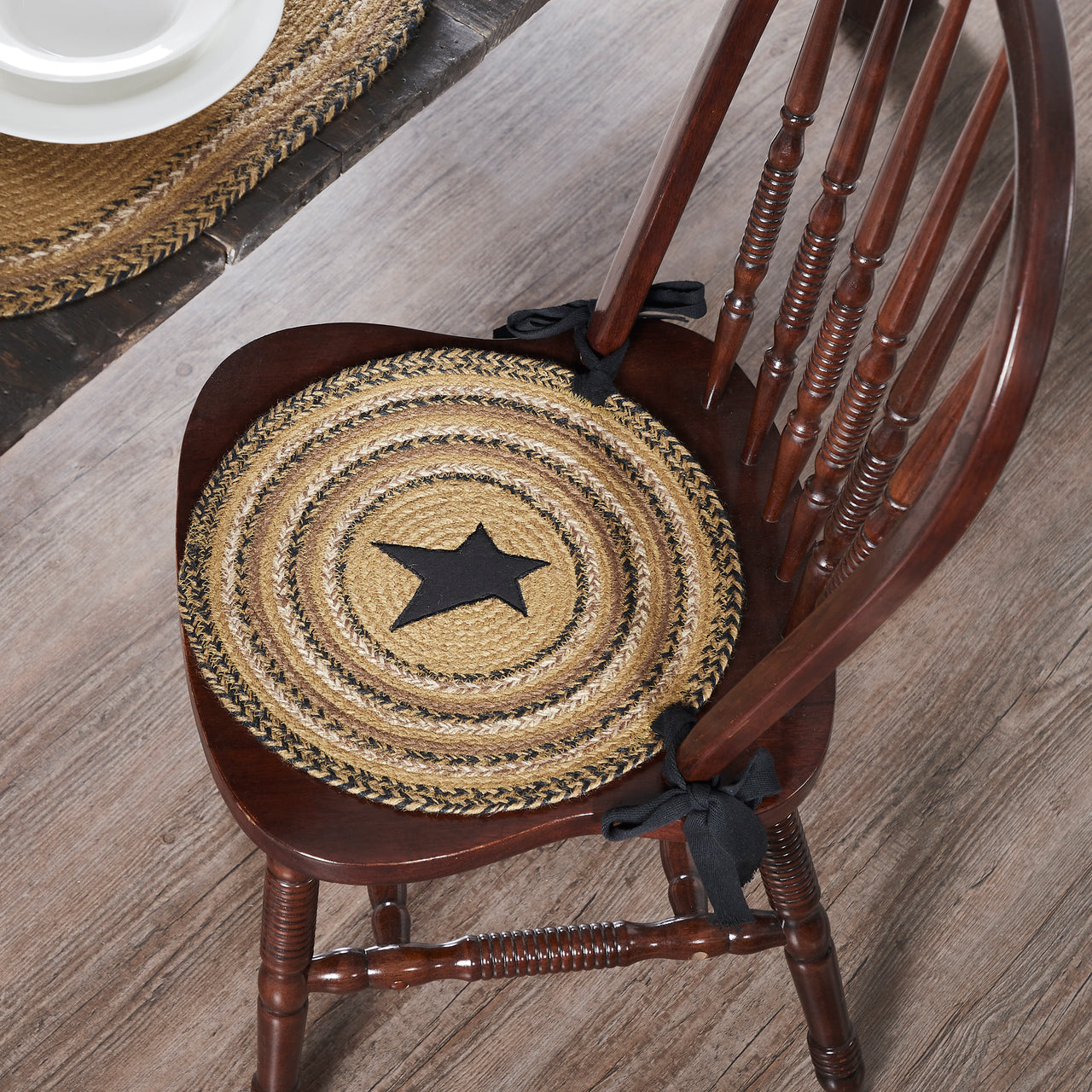 Kettle Grove Jute Braided Chair Pad Applique Star 15" VHC Brands