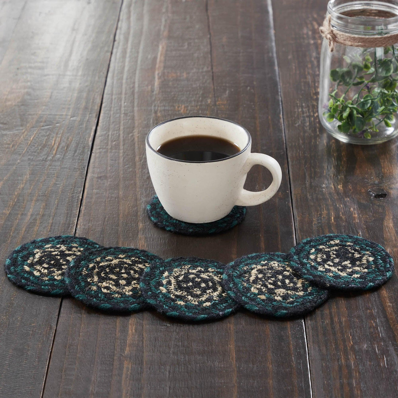 Pine Grove Jute Braided Coaster Set of 6 VHC Brands