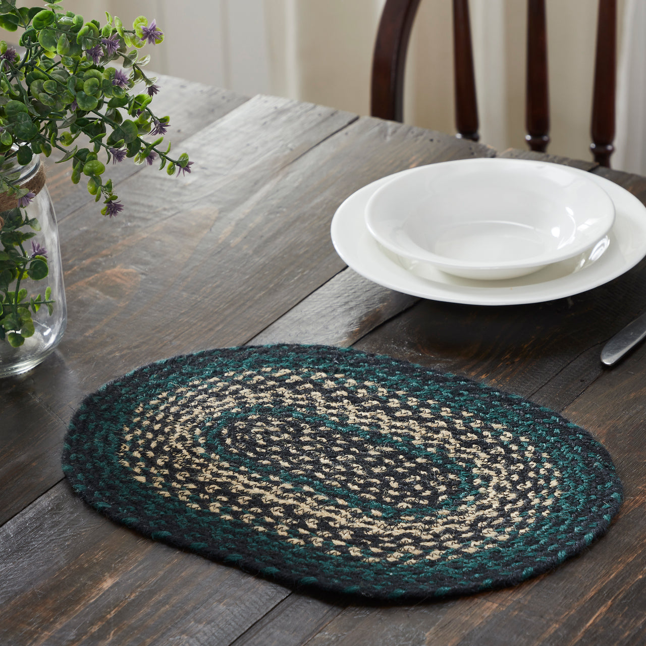 Pine Grove Jute Braided Oval Placemat 10"x15" VHC Brands