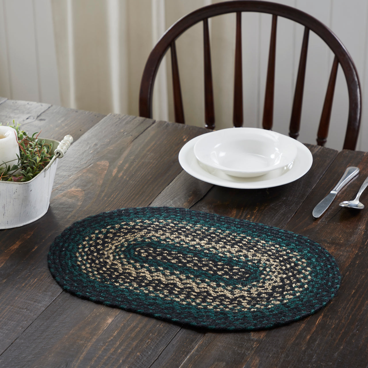 Pine Grove Jute Braided Oval Placemat 12"x18" VHC Brands - The Fox Decor