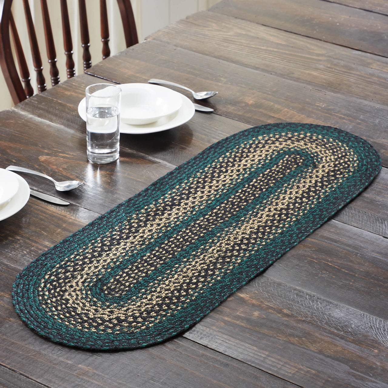 Pine Grove Jute Oval Braided Table Runner 13"x36" VHC Brands