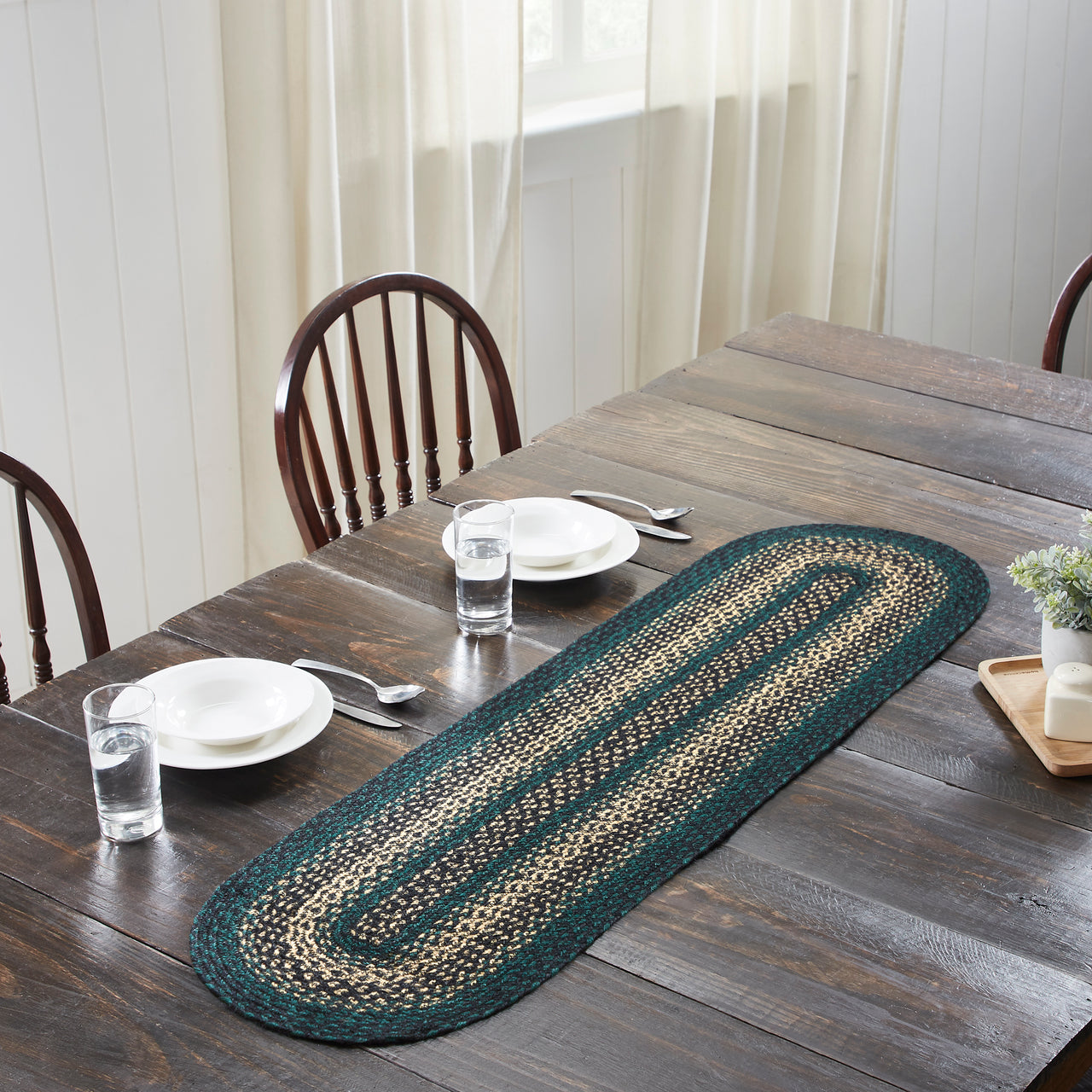 Pine Grove Jute Oval Braided Table Runner 13"x48" VHC Brands