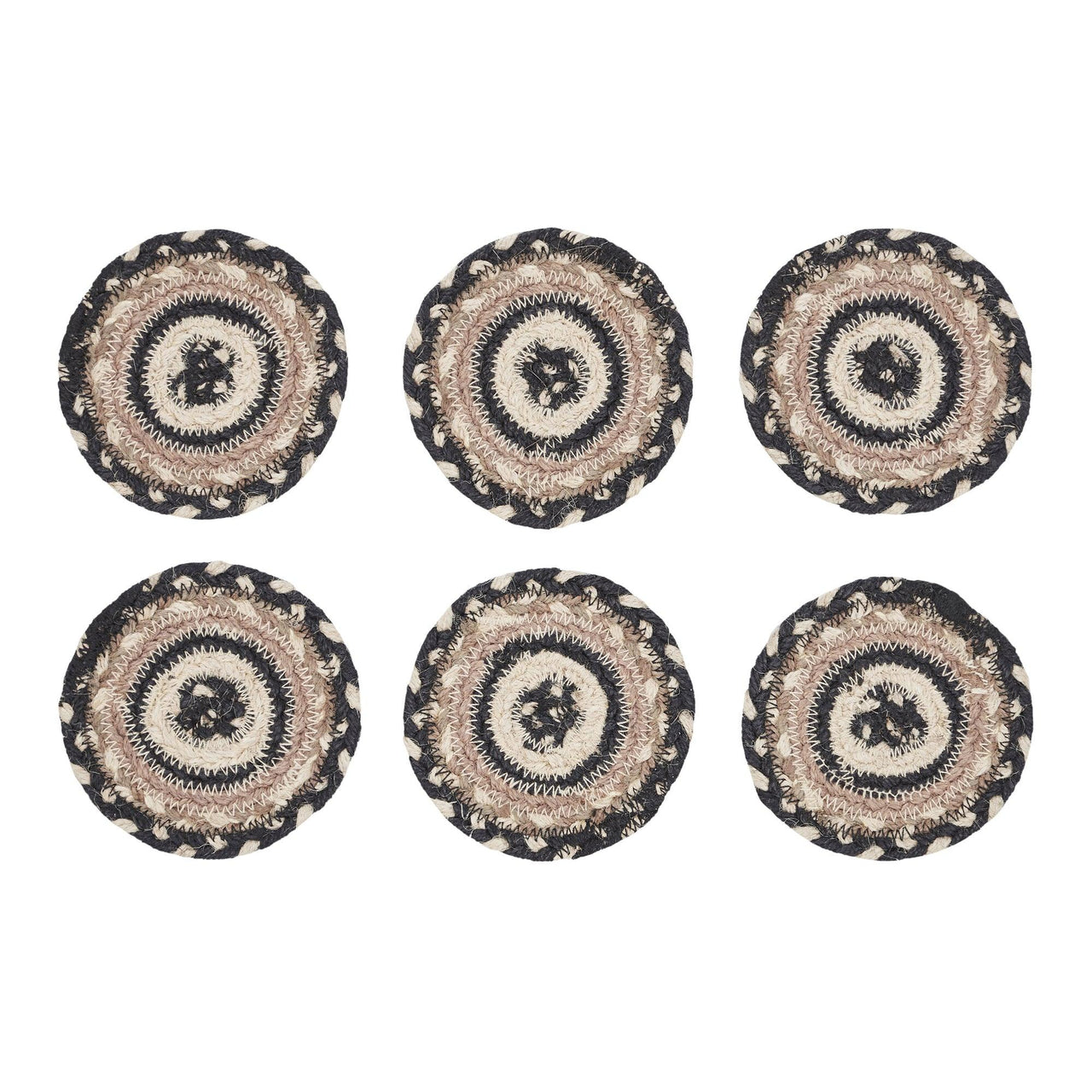 Sawyer Mill Charcoal Creme Jute Coaster Set of 6 VHC Brands - The Fox Decor