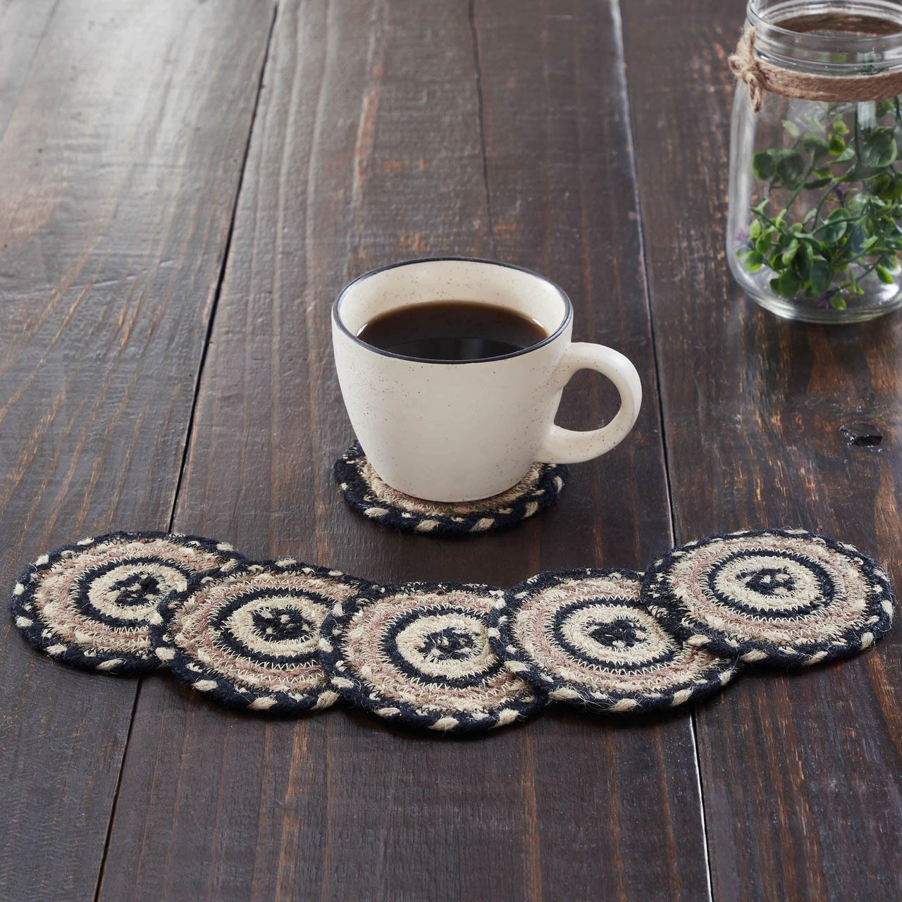 Sawyer Mill Charcoal Creme Jute Coaster Set of 6 VHC Brands - The Fox Decor