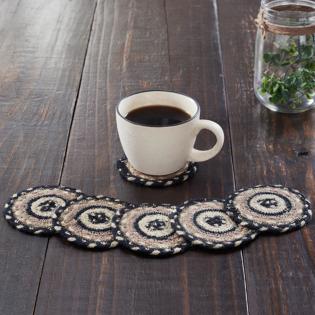 Sawyer Mill Charcoal Creme Jute Coaster Set of 6 VHC Brands
