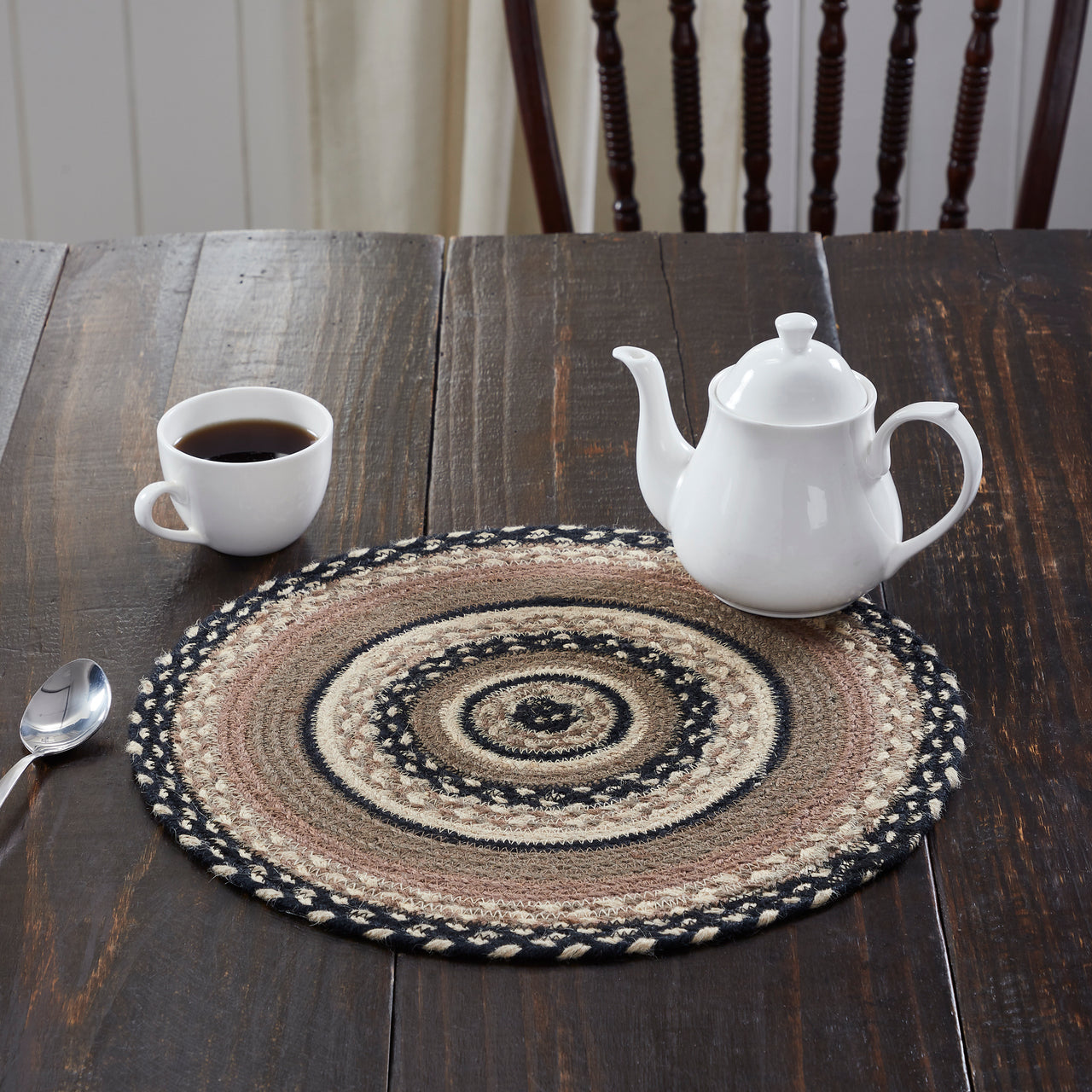 Sawyer Mill Charcoal Creme Jute Braided Trivet 15" VHC Brands - The Fox Decor