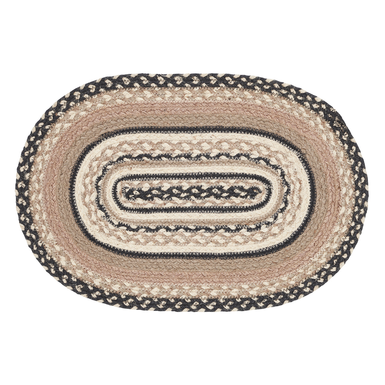 Sawyer Mill Charcoal Creme Jute Braided Oval Placemat 12"x18" VHC Brands