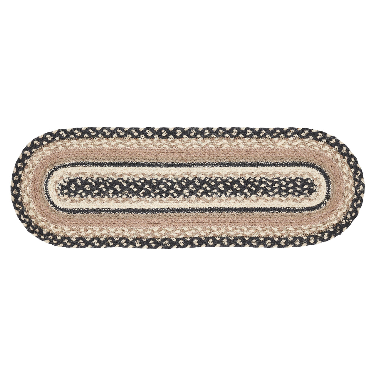 Sawyer Mill Charcoal Creme Jute Braided Oval Table Runner 8"x24" VHC Brands - The Fox Decor
