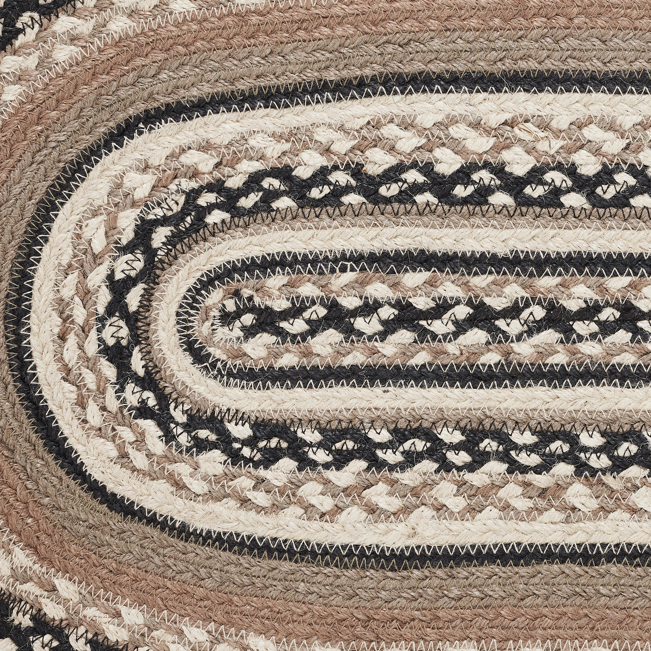 Sawyer Mill Charcoal Creme Jute Braided Oval Table Runner 8"x24" VHC Brands - The Fox Decor